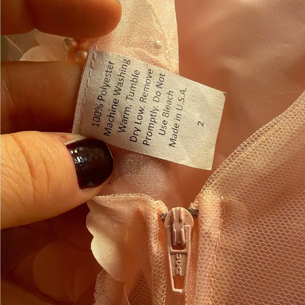 Girls Size 2 Blush Pink Floral Applique Tulle Party Dress w/ Satin Bow